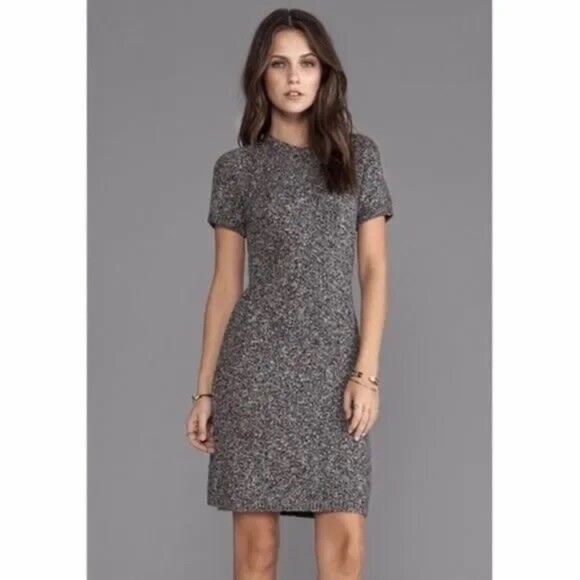 THEORY Wool Dorthea M Loryelle Dress Heathered Gray Sweater Knit Sheath Large - Picture 1 of 16